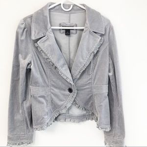 White House Black Market Gray Velvet Long Sleeve Ruffle Blazer Jacket Size 12